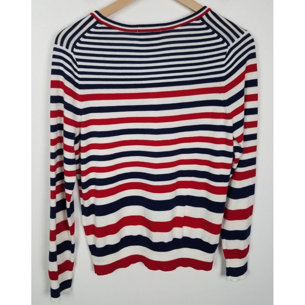 Lands' End Women's Sz. S 100% Supima Cotton Red/White/Blue Stripe Cardigan - Picture 5 of 5